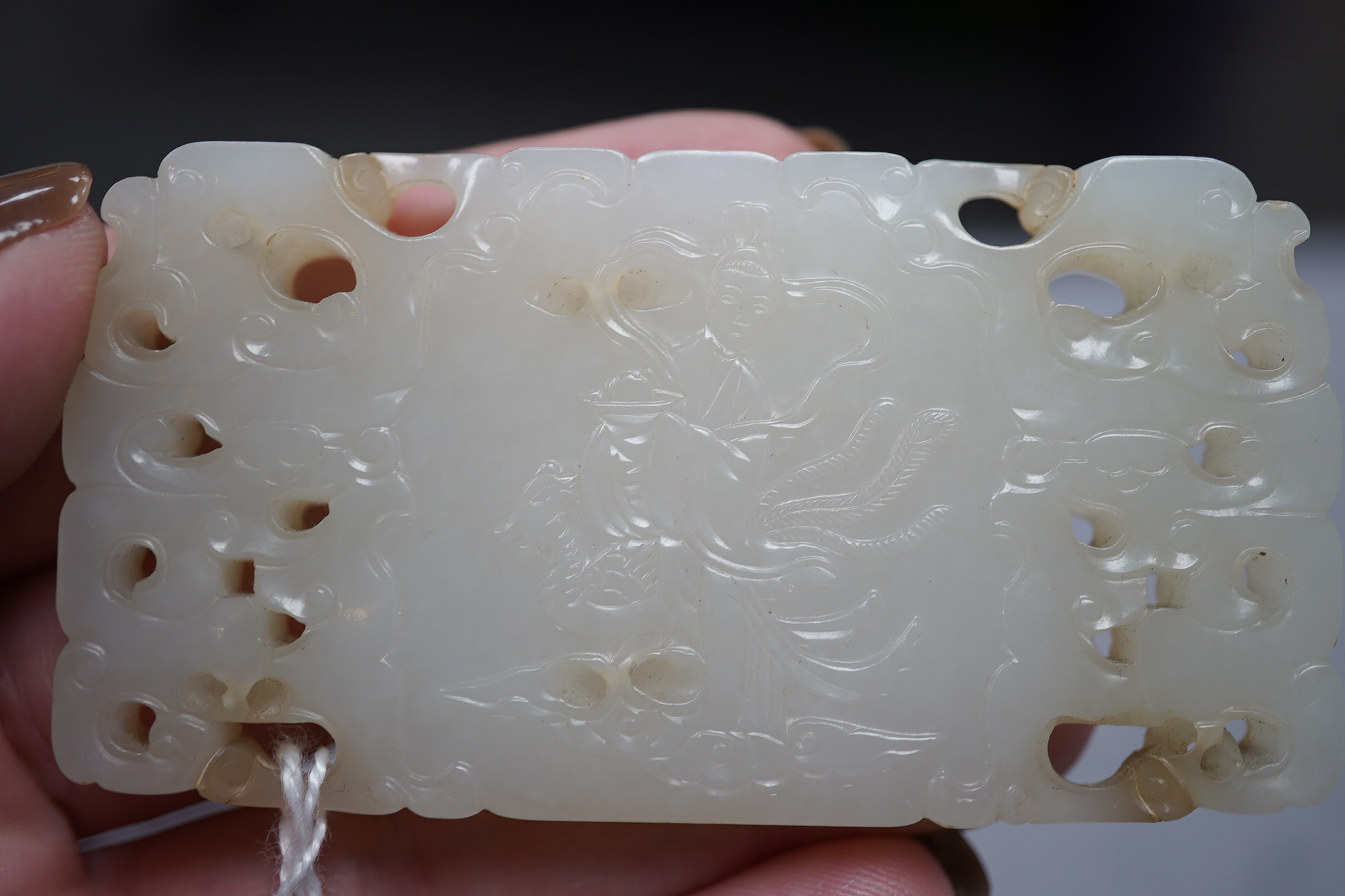 A fine Chinese inscribed white jade plaque, 18th/19th century